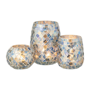 J-Line bougeoir Mosaïque - verre - gris bleu