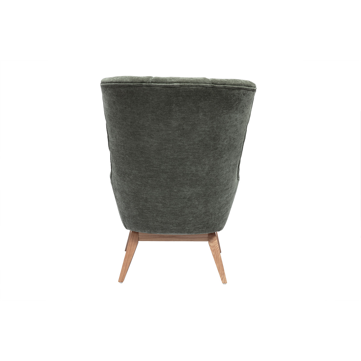 Fauteuil scandinave en tissu effet velours vert kaki et bois clair BRODY