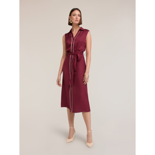 Motivi - Vestido camisero en twill con cinturón - Burgundy