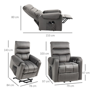 Fauteuil de massage fauteuil releveur électrique inclinaison réglable repose-pied ajustable velours anthracite