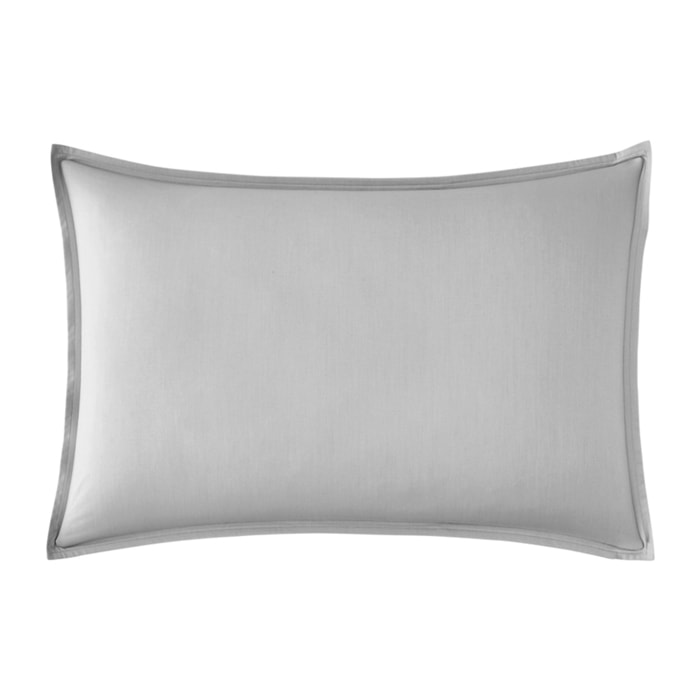 Taie d'oreiller unie en percale de coton, PREMIÈRE, Gris Galet