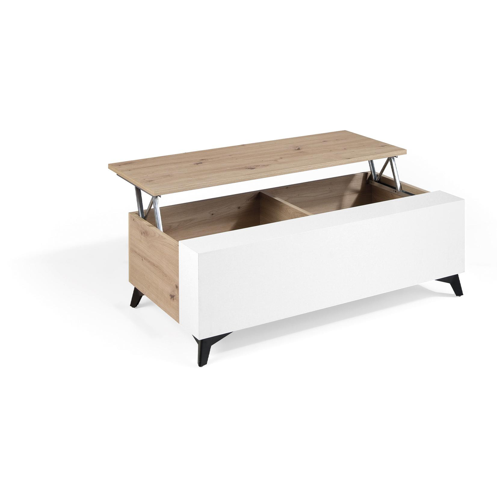 Mesa de centro elevable HANOVER - roble y blanco polar - 110x60x37cm