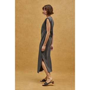 Vestito grigio pietra smanicato con scollo rotondo e logo Polo Club