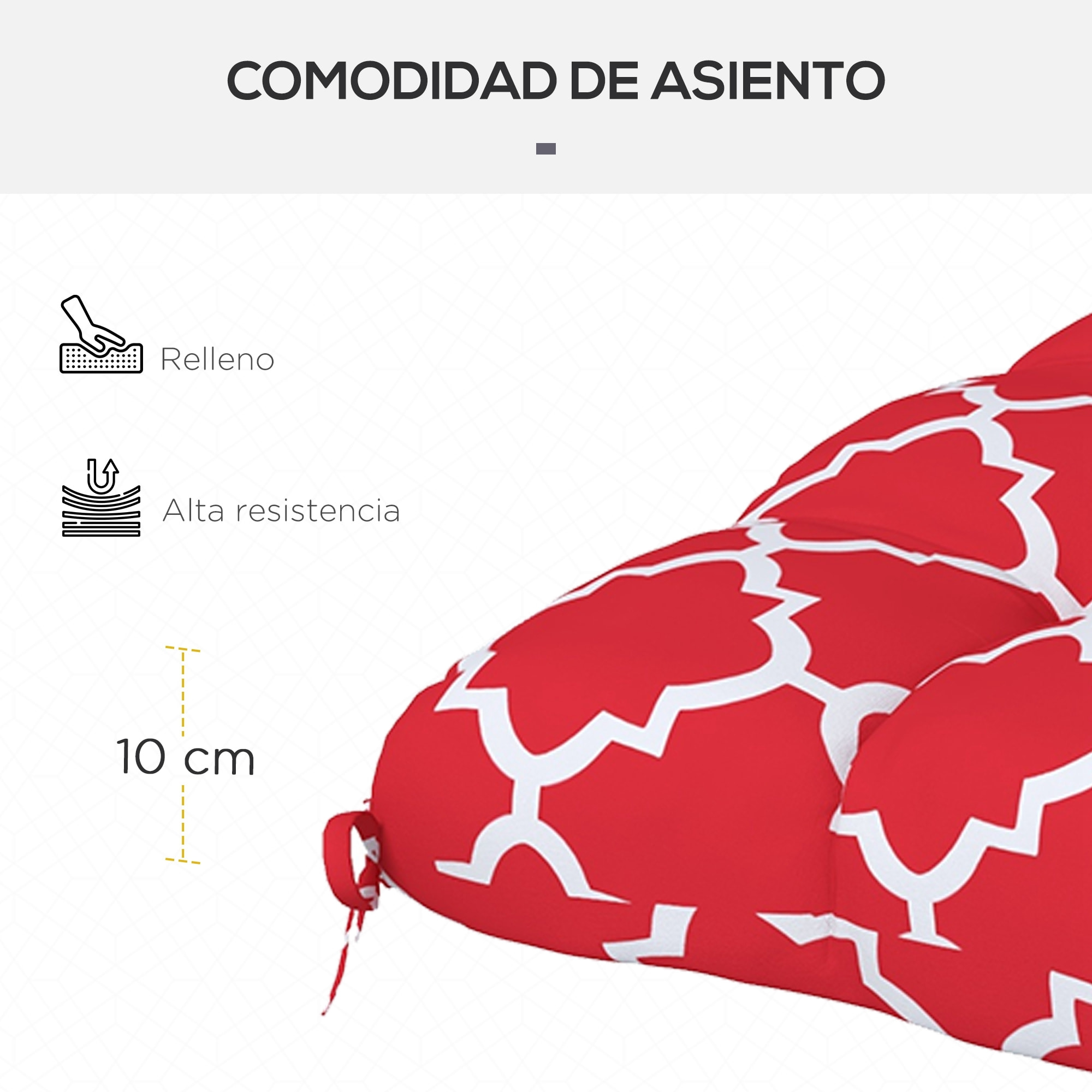 Outsunny Conjunto de Cojines para Sillas de Comedor 48x48x7 cm Juego de 4 Piezas Cojines para Sillas de Jardín Impermeable y Anti-UV con 2 Cordones de Fijación Rojo