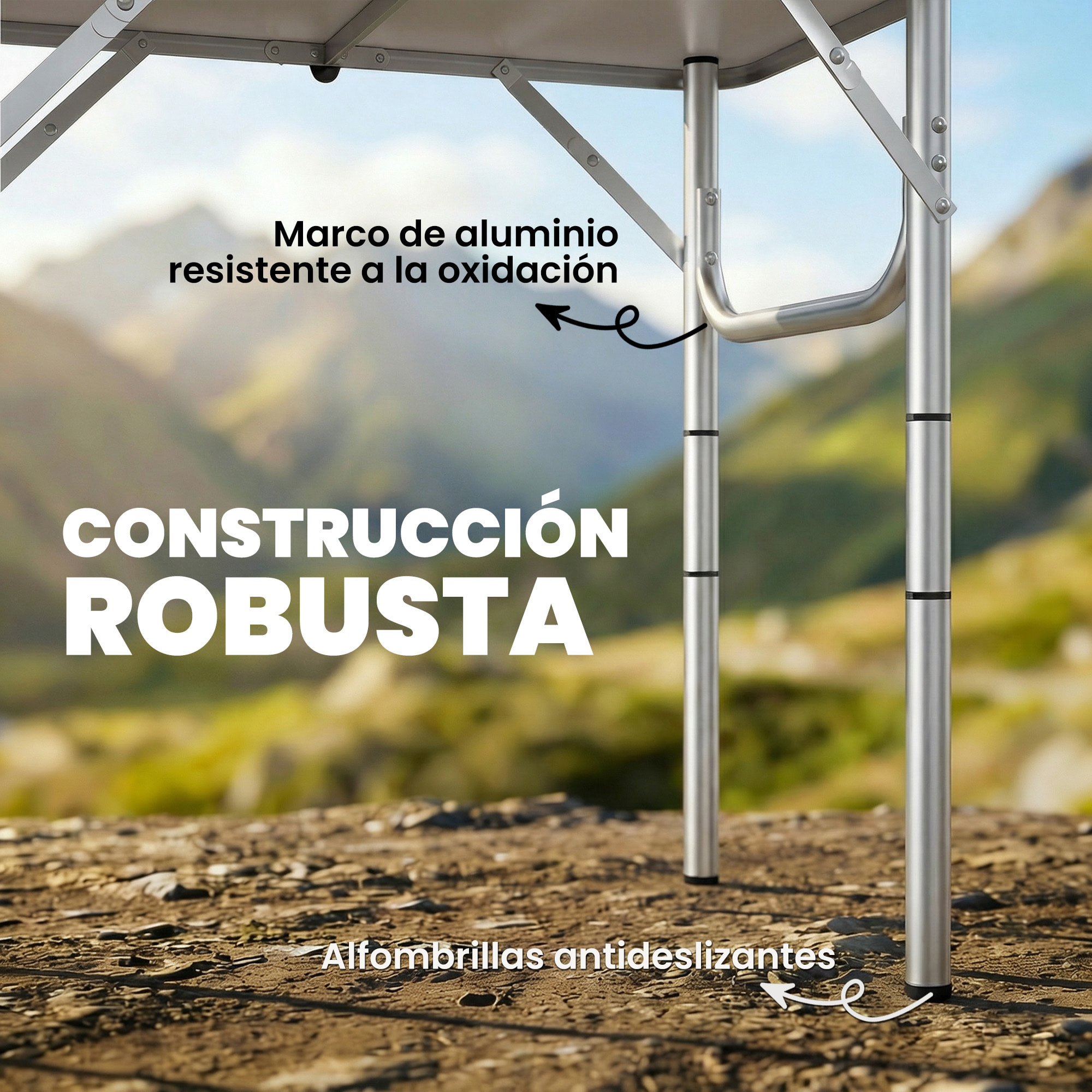 Mesa Plegable Camping, 60x40x60 cm, Mesa Plegable Portátil con Altura Ajustable en 4 Niveles, Red de Almacenamiento, Marco de Aluminio, para Acampar, Senderismo, Playa, Negro