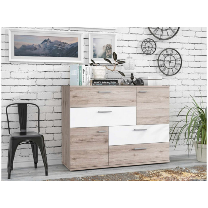 Commode 2 portes 4 tiroirs en bois - 5 coloris - SKY