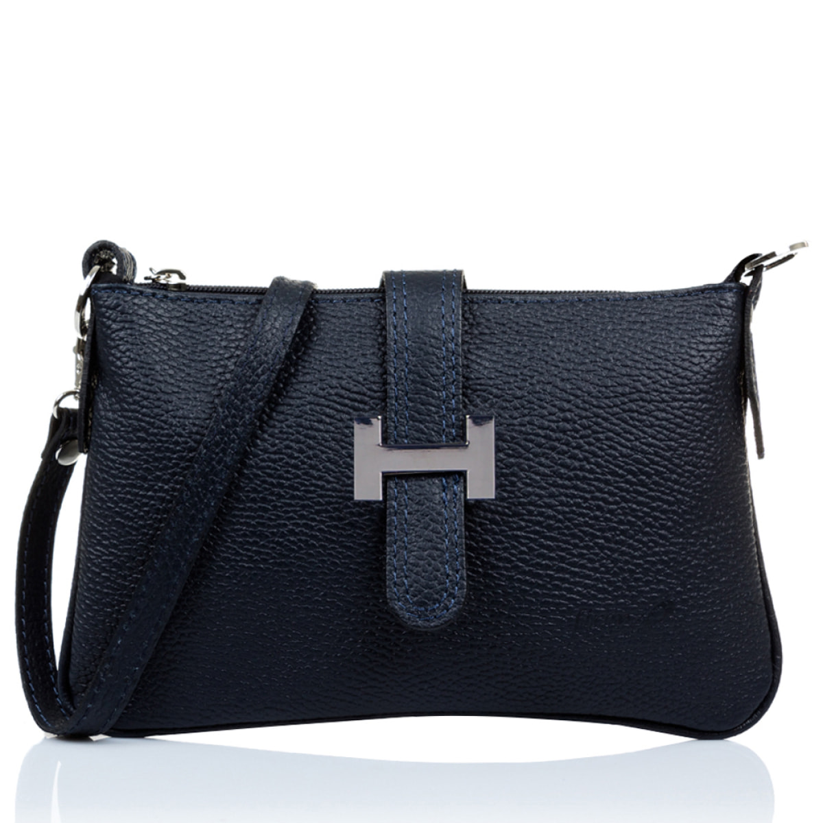 FIRENZE ARTEGIANI Borsa a Mano da Donna Allerona. Vera Pelle Dollaro Made in Italy 24x2x14 Cm. Colore blu marino
