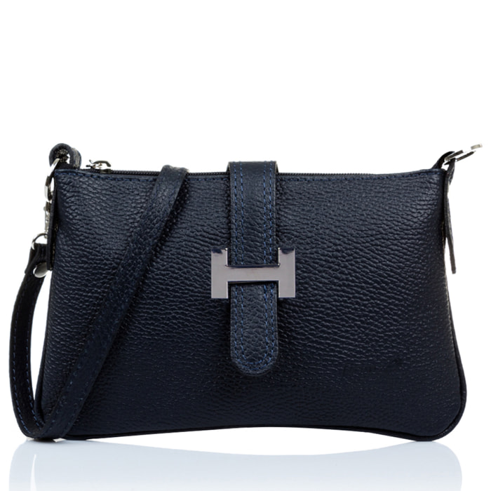 FIRENZE ARTEGIANI Borsa a Mano da Donna Allerona. Vera Pelle Dollaro Made in Italy 24x2x14 Cm. Colore blu marino