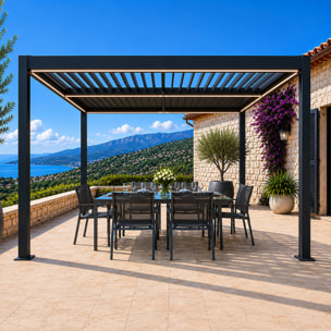 Pergola bioclimatique à LED 3x3m structure aluminium lames orientables MILL
