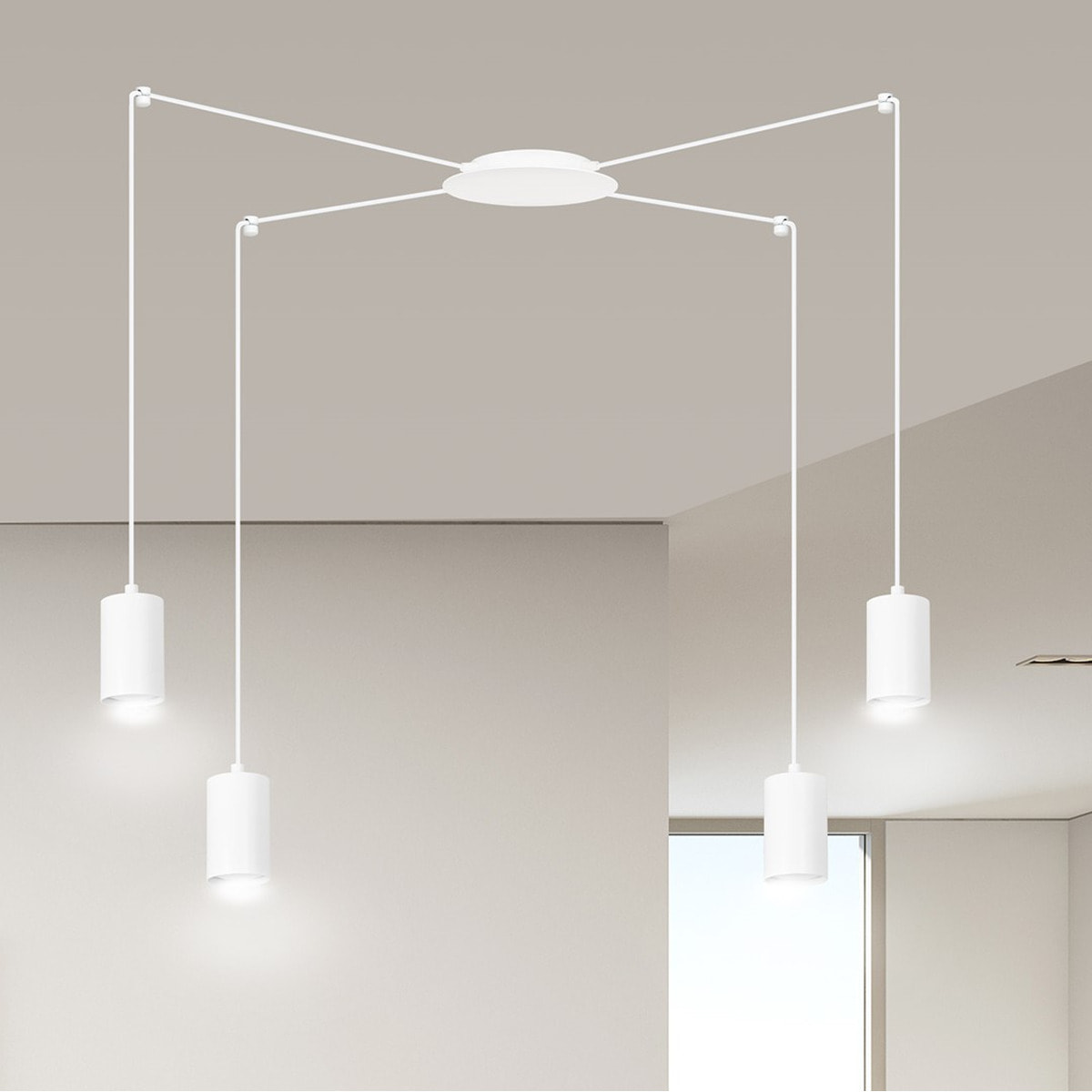 Lampada a sospensione Traker a ragno in acciaio bianco opaco