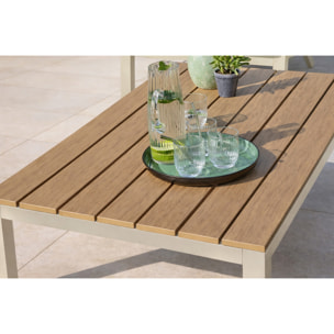 KOMMOS - Salon de jardin 5 pl en alu et plateau composite effet bois