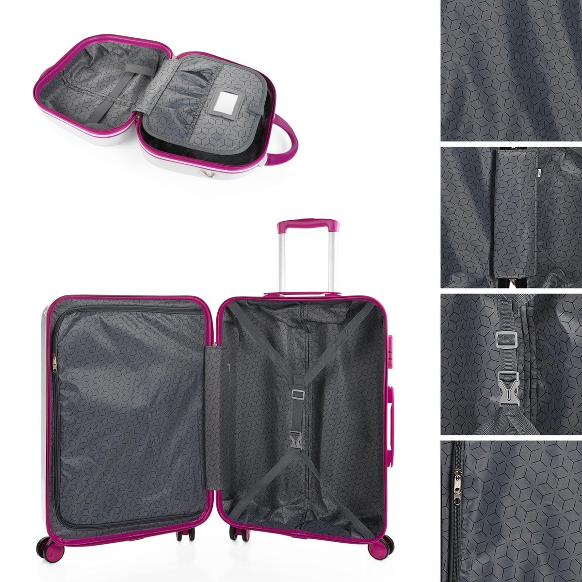 Juego De Maletas Pc Itaca Base Blanco/Fucsia Blanco Dots