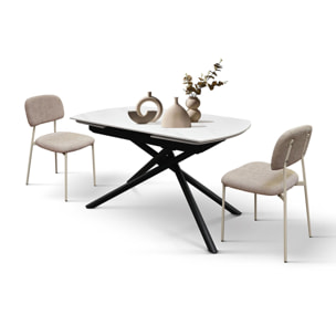 Tavolo BONIFACIO in ceramica bianco statuario e base in metallo verniciato nero, allungabile 120x88 cm - 180x88 cm