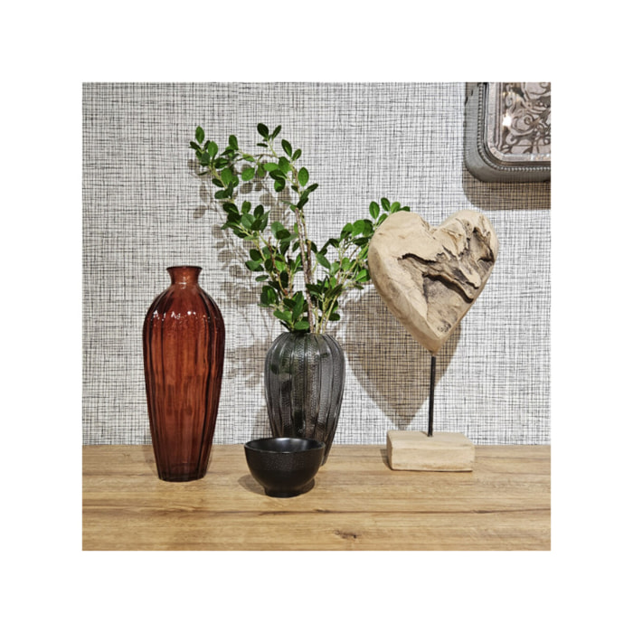 Sculpture Artisanale Cœur en Bois de Teck Massif H. 39 cm - BAKOU