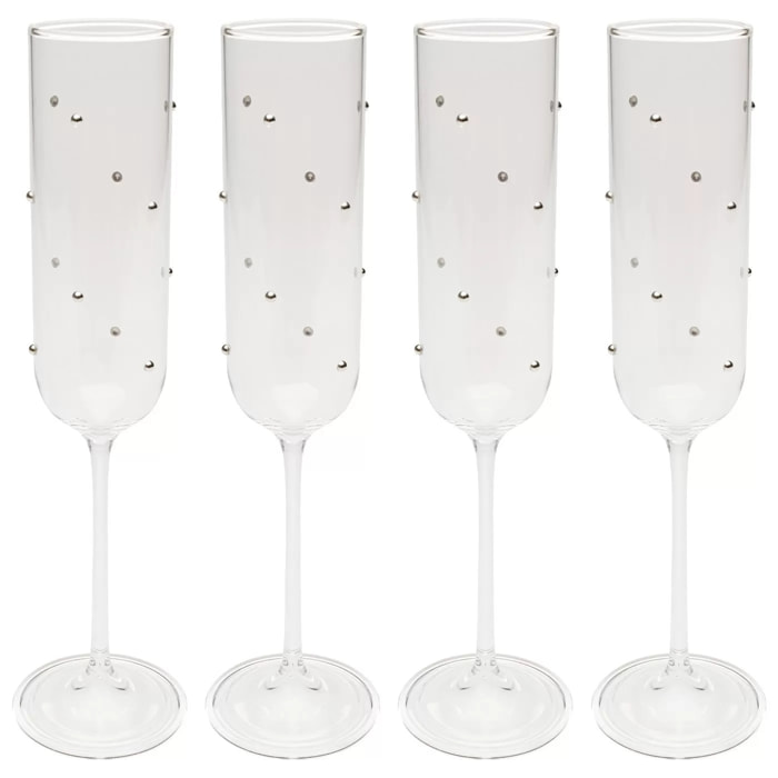 Flûtes à champagne Glam Dots argentées set de 4 Kare Design