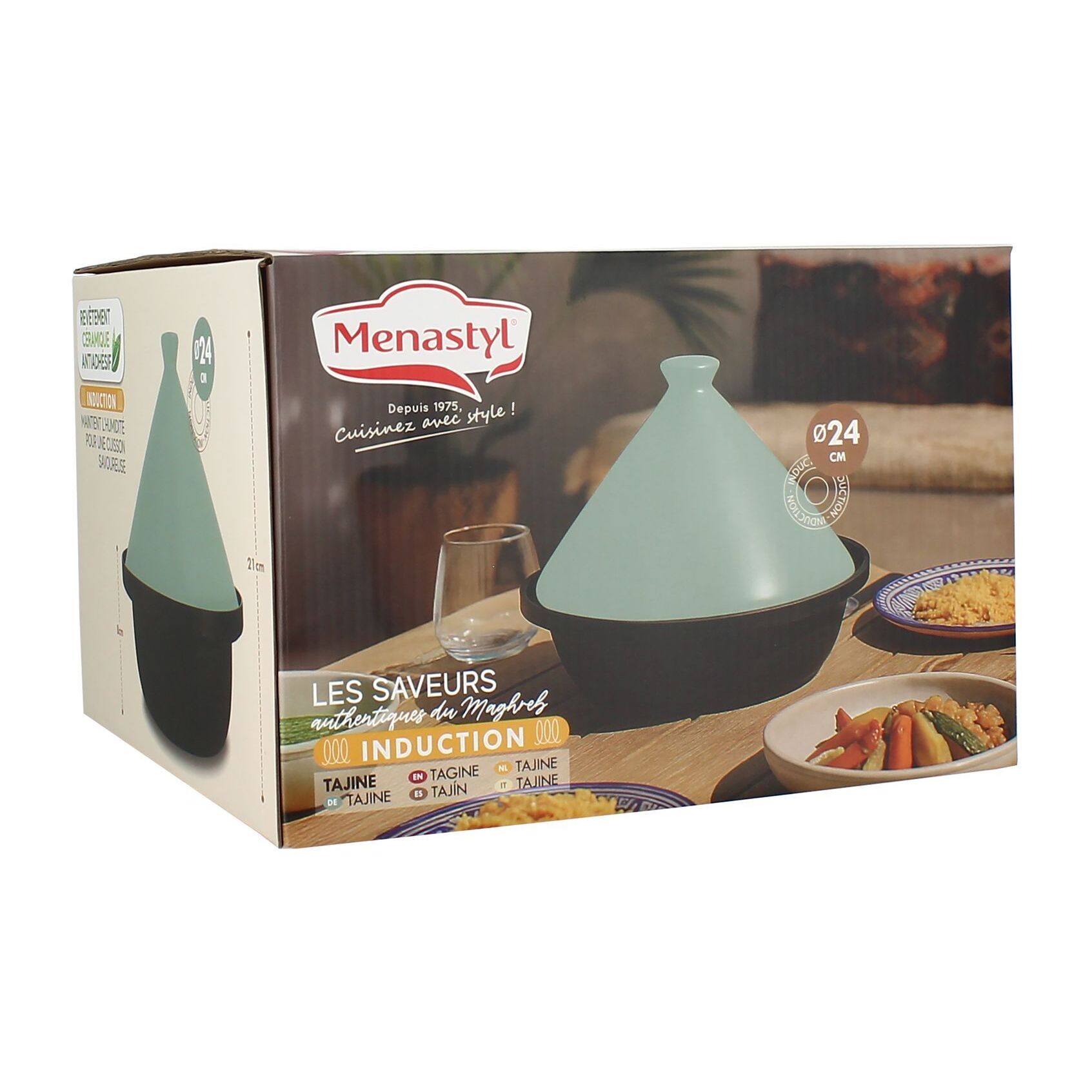 Tajine d24cm fond alu induction couvercle en céramique celadon