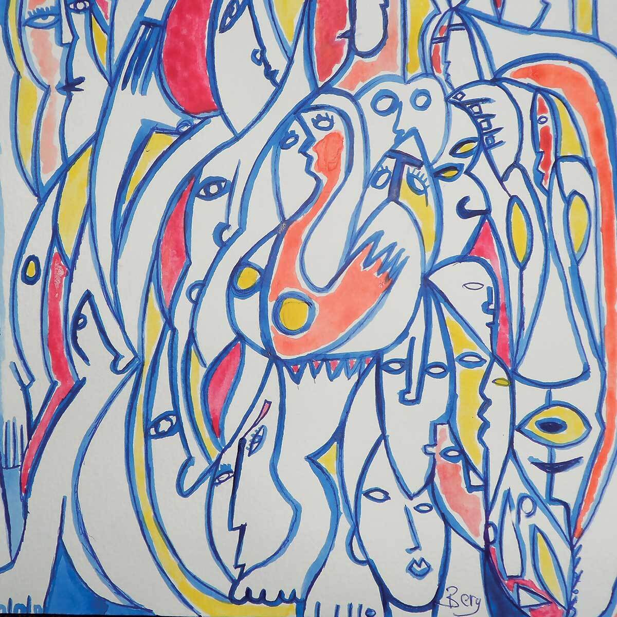 Affiche reproduction abstraite ""défilé"" Affiche + cadre en bois - Noir