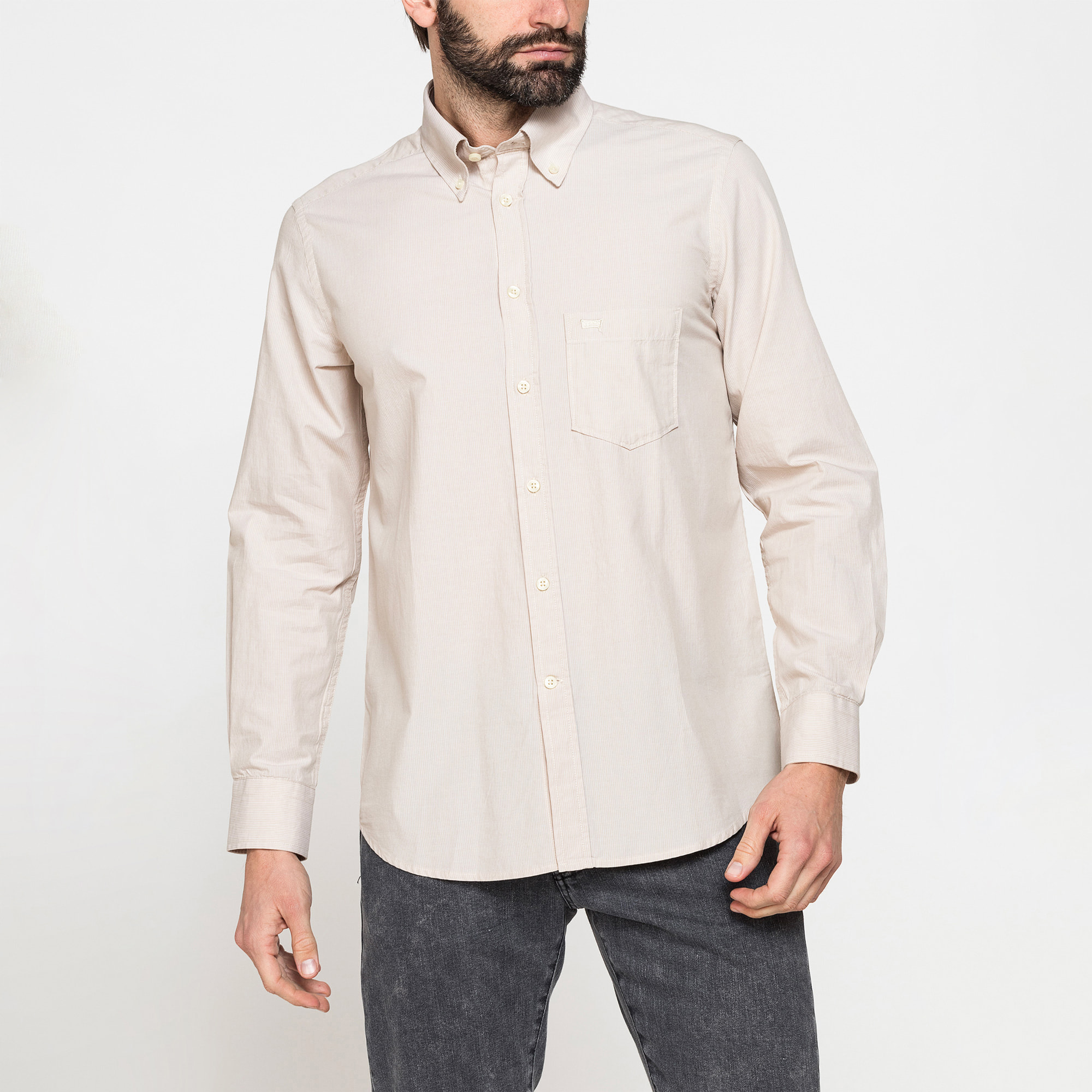 CAMICIA BUTTON-DOWN CON MANICA LUNGA E TASCHINO