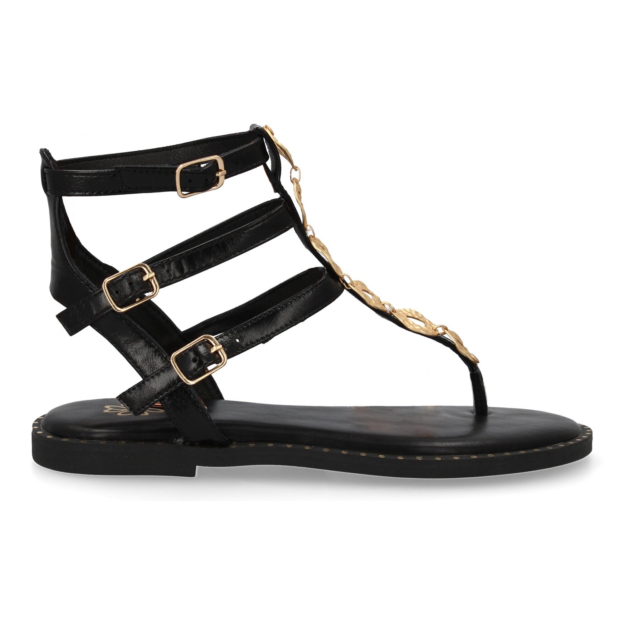 Sandalias planas para mujer, comodas y elegantes, diseño moderno con multiples correas y detalles metalicos