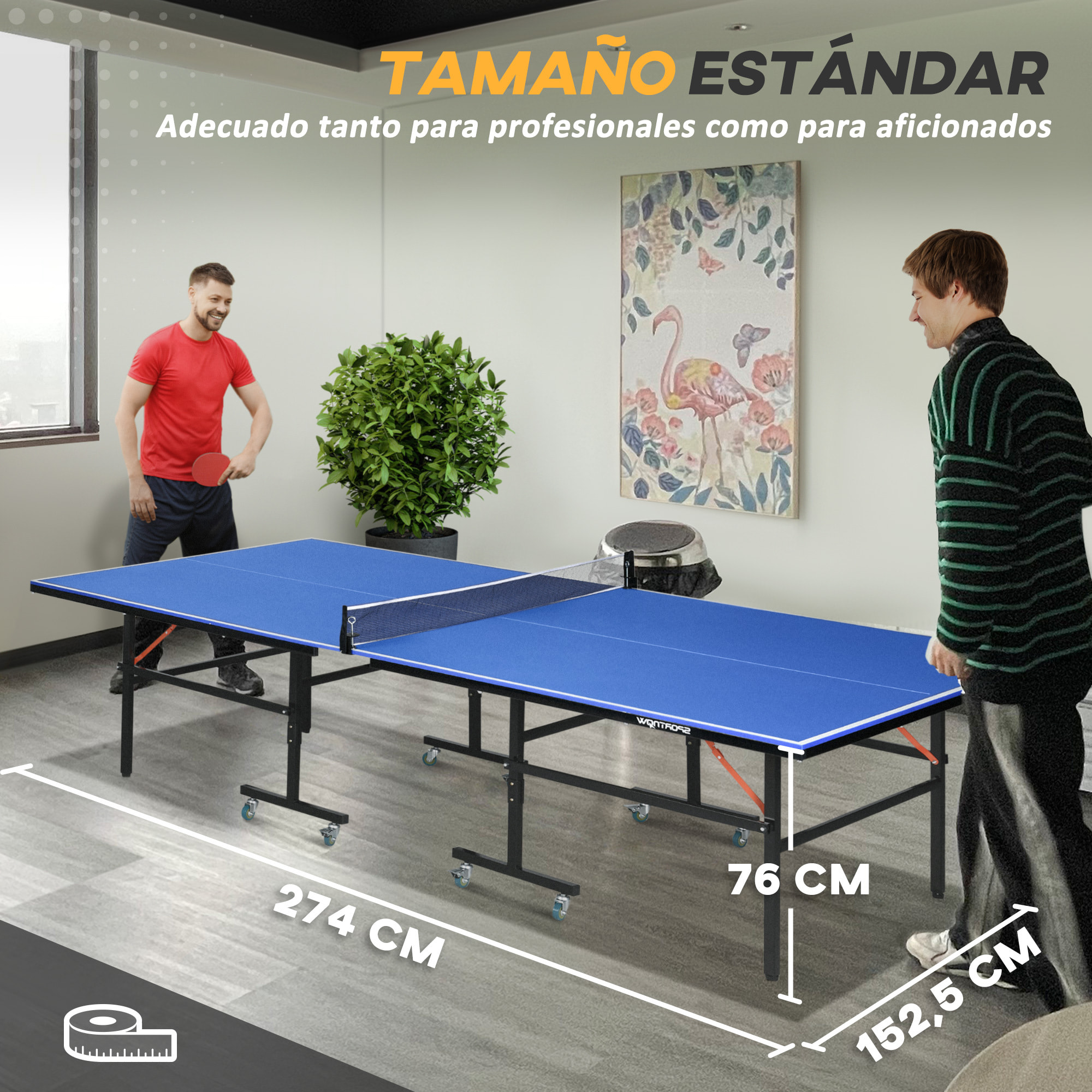 Mesa de Ping Pong Plegable con Ruedas Mesa de Tenis Profesional para Interiores y Exteriores Tamaño Estándar con Red Paletas Pelota 274x152,5x76 cm Azul