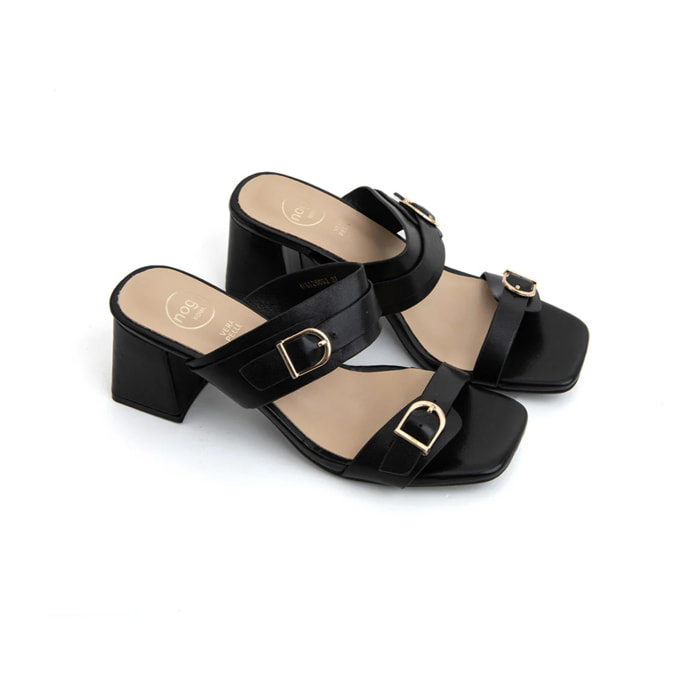 Sandalo glam-rock con doppia fibbia - NERO