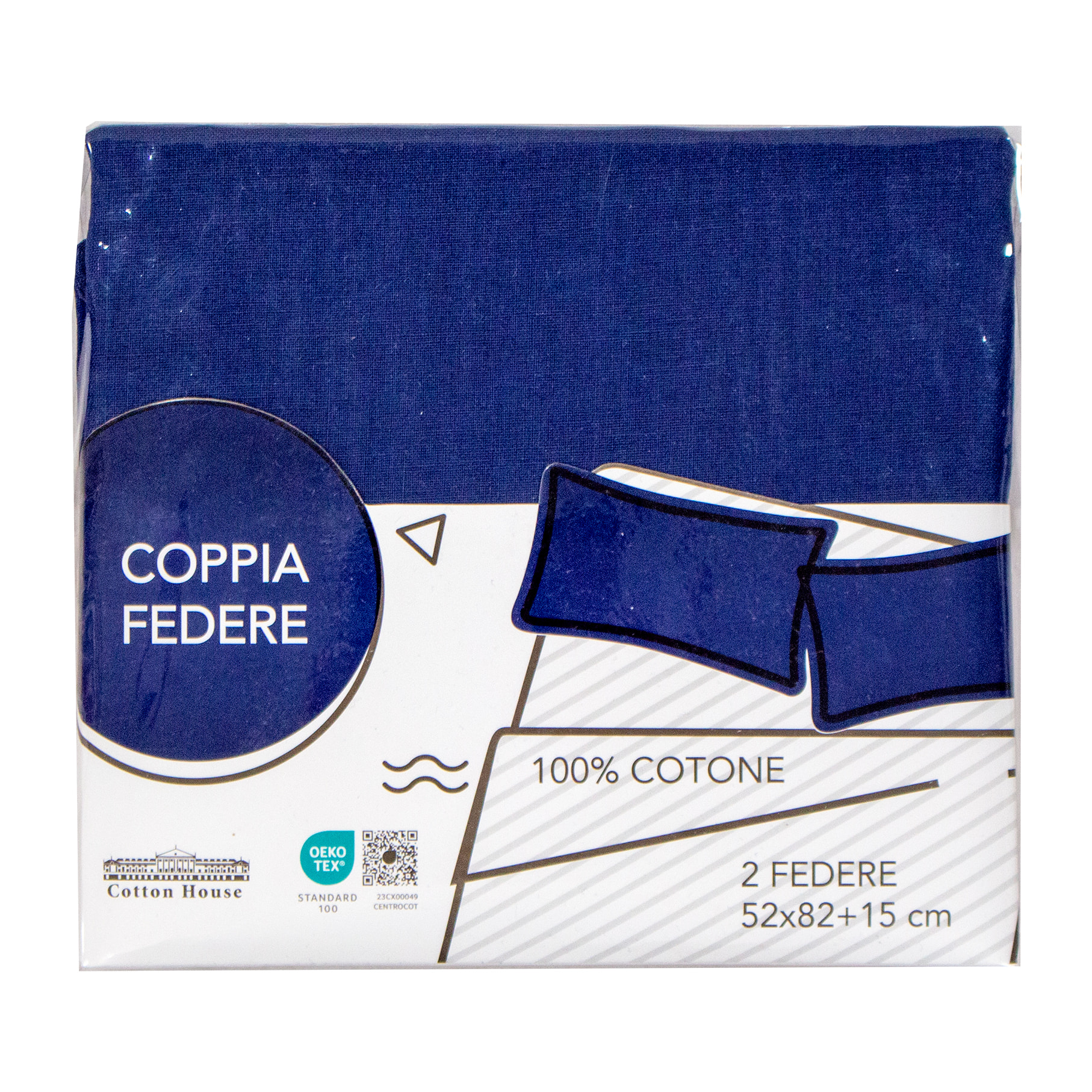 COPPIA DI FEDERE PER GUANCIALE COLOR BLU NAVY 100% COTONE