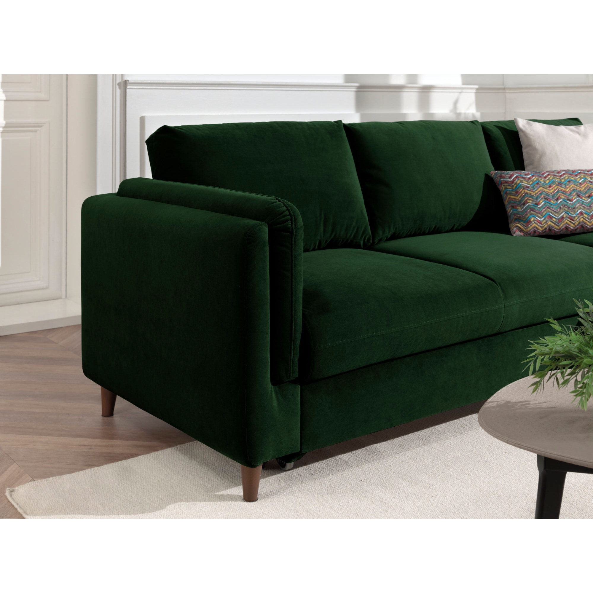 Brooke - canapé d'angle droit - convertible avec coffre - 4 places - en velours - Vert