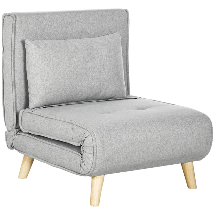 Sofá Cama Individual Sillón Cama Plegable Tapizado en Lino Sintético con Respaldo Ajustable en 6 Posiciones y Almohada Sofá Cama para Salón 72x78x79 cm Gris