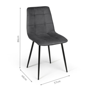 Chaises Linda en velours et pieds métal noirs - Gris anthracite
