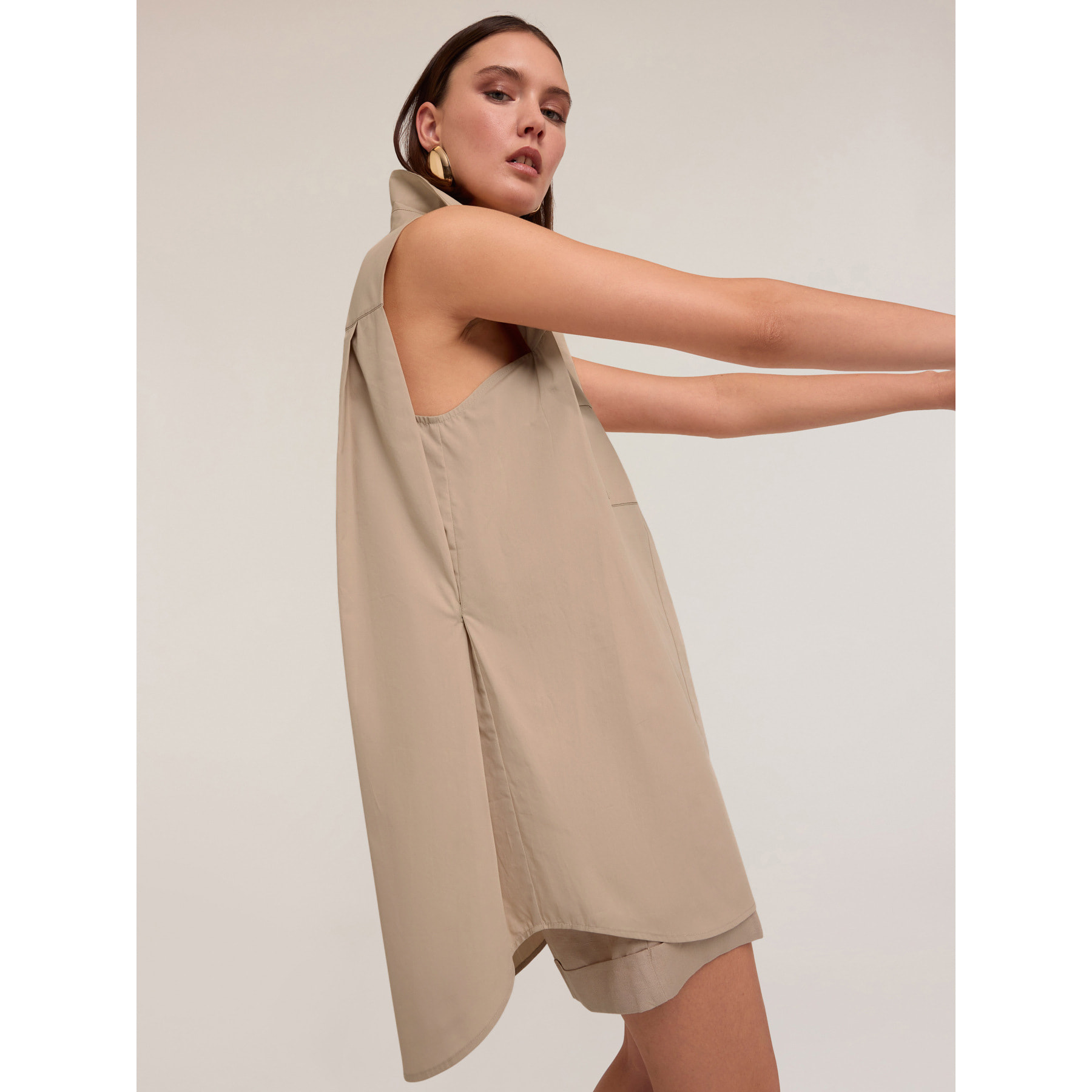 Motivi - Camicia smanicata over con tasche - Beige