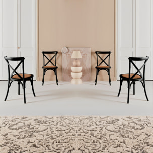 Lot de 4 chaises de bistrot en bois d'hévéa noir. vintage. assise en rotin. empilables