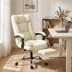 Chaise de bureau inclinable repose-pieds revêtement synthétique crème