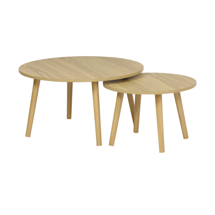 Lot de 2 tables basses rondes effet frêne Népal