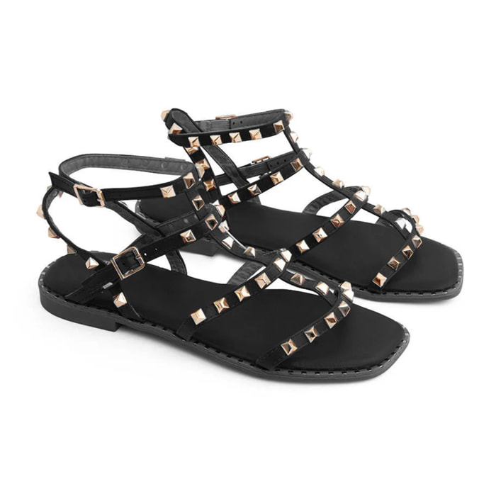 Sandalo gladiator con borchie - NERO