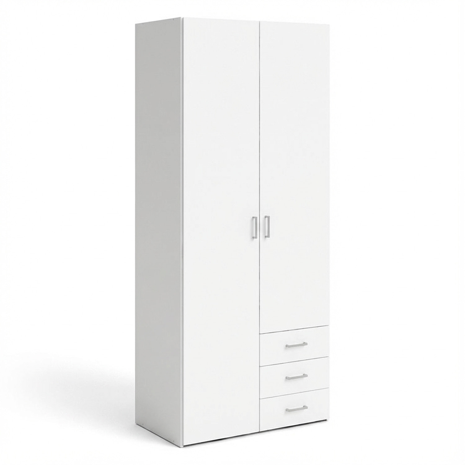 Armadio Con 2 Ante e 3 Cassetti Armadietto Multiuso Design Moderno Salvaspazio Vano Con Barra Appendiabiti E Ripiani 77.6 x 49.5 x 200.4 Cm Bianco