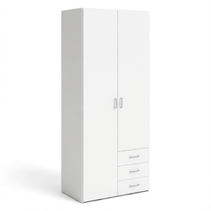 Armadio Con 2 Ante e 3 Cassetti Armadietto Multiuso Design Moderno Salvaspazio Vano Con Barra Appendiabiti E Ripiani 77.6 x 49.5 x 200.4 Cm Bianco