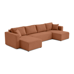 Topaze - canapé panoramique - 7 places - convertible avec coffre - en tissu - Terracotta