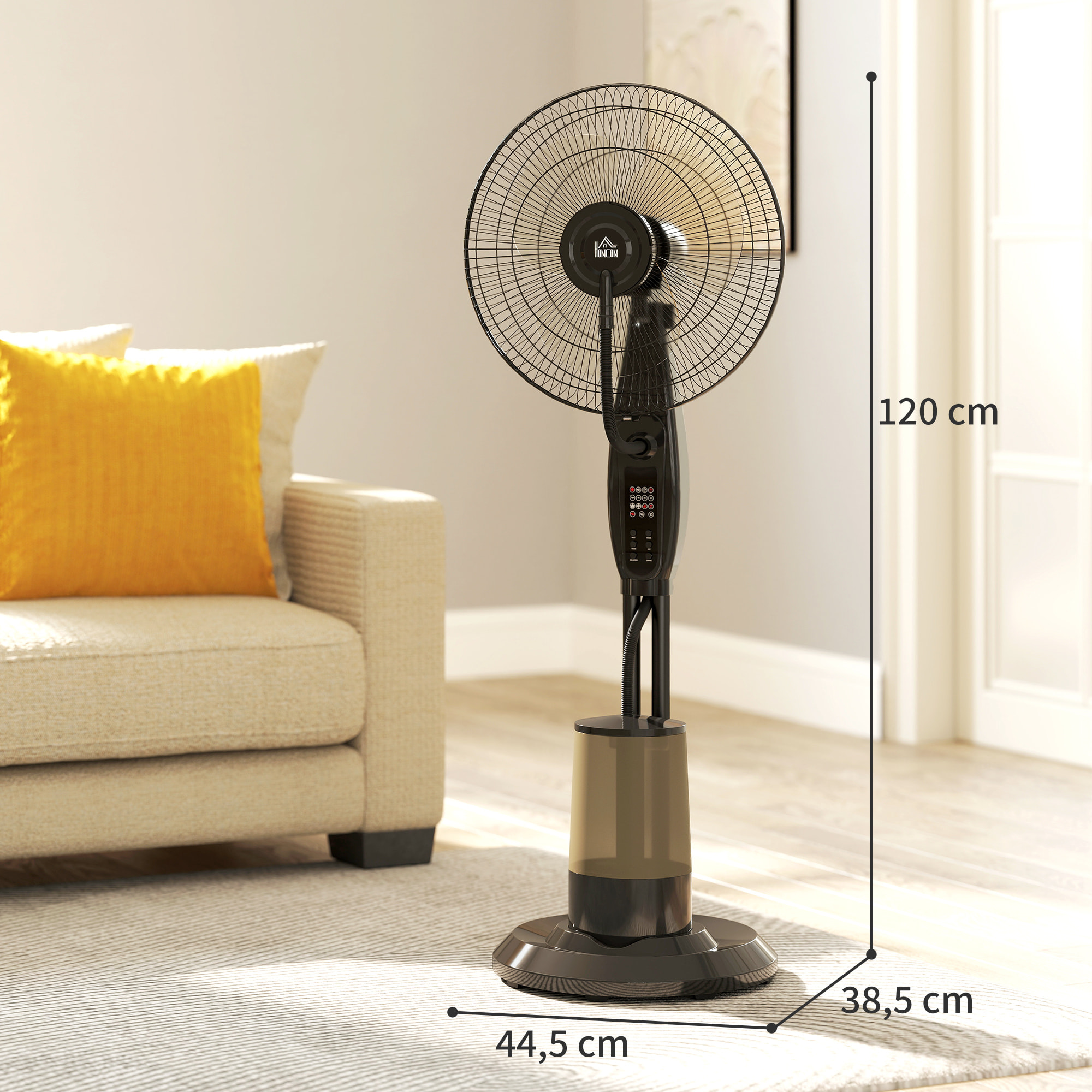 Ventilateur brumisateur oscillant inclinable 75W sur pied H.120 cm réservoir 3,2L avec télécommande noir