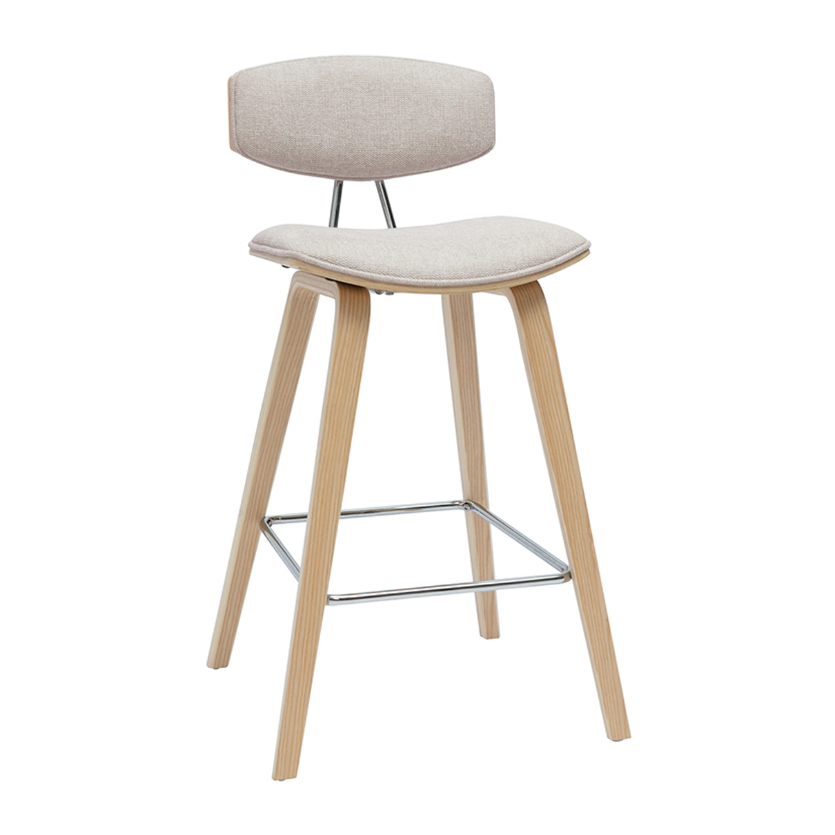 Tabourets de bar design en tissu effet velours texturé beige et bois clair H69 cm (lot de 2) VASCO