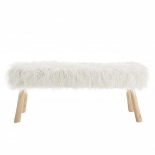 CHARLES - Banc 120x40cm peau de mouton couleur ivoire pieds bois naturel