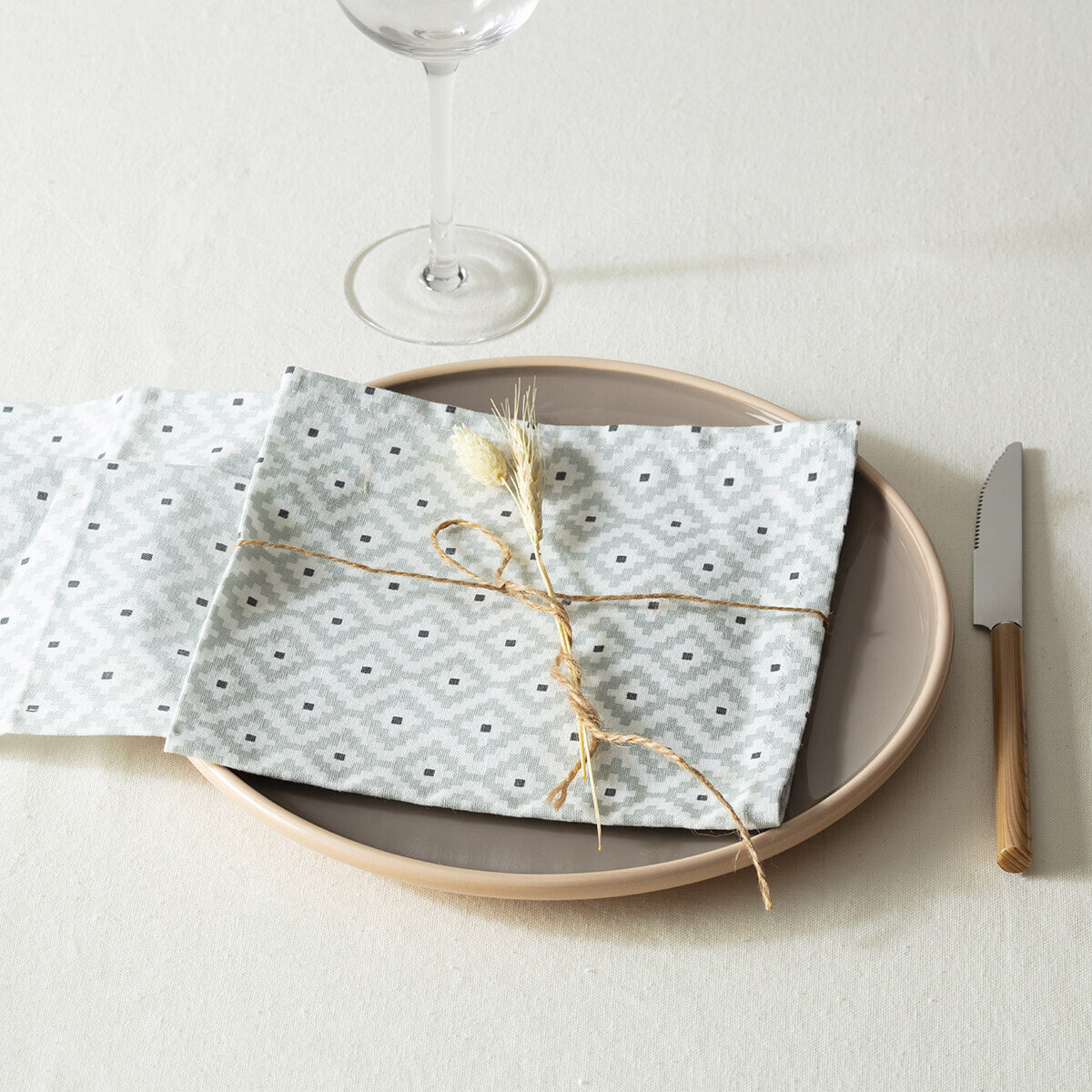 Lot de 4 serviettes de table imprimées "Etnik" - gris - coton 40x40 cm