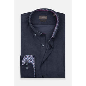 camicia uomo 1 bottone button down slim VELLUTO Unito Blu
