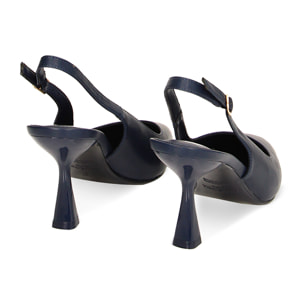 Décolleté slingback blu, tacco 8 cm