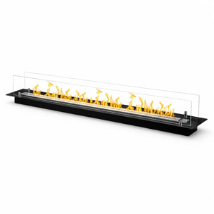 Bruciatore Per Camino A Bioetanolo 119x21x19,4 cm Da Incasso 2lt con Vetri in Cristallo e Acciaio Inox