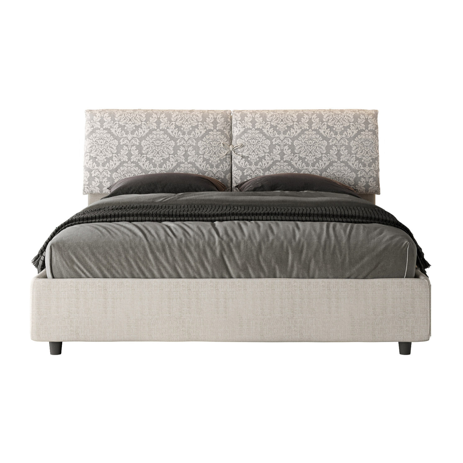 Letto matrimoniale contenitore imbottito 160x210 tessuto Agata 1 bianco Mados