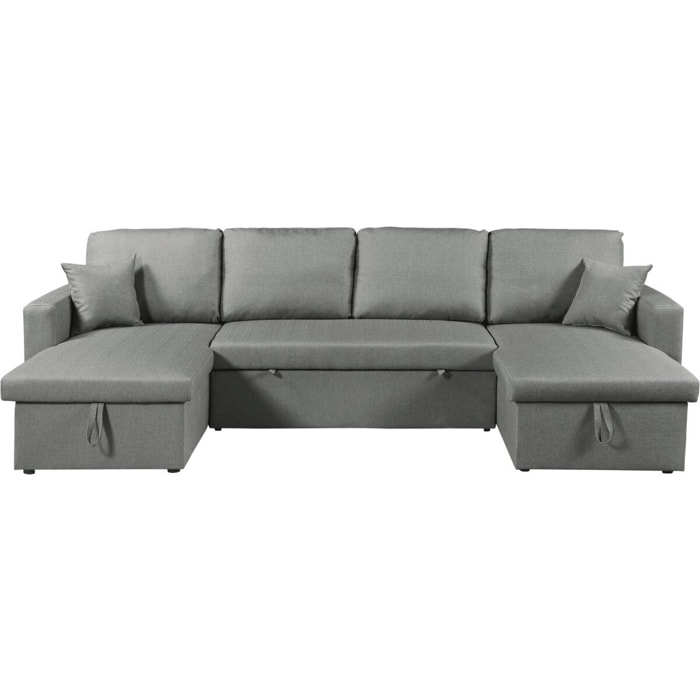 Canapé d'angle panoramique convertible en tissu "Alain" - 4 places - Gris