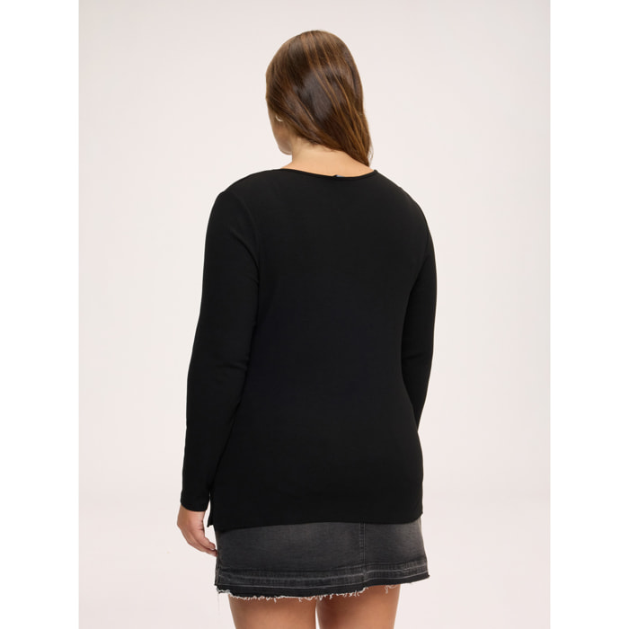 Fiorella Rubino - Camiseta de jersey con detalle en el escote - Negro