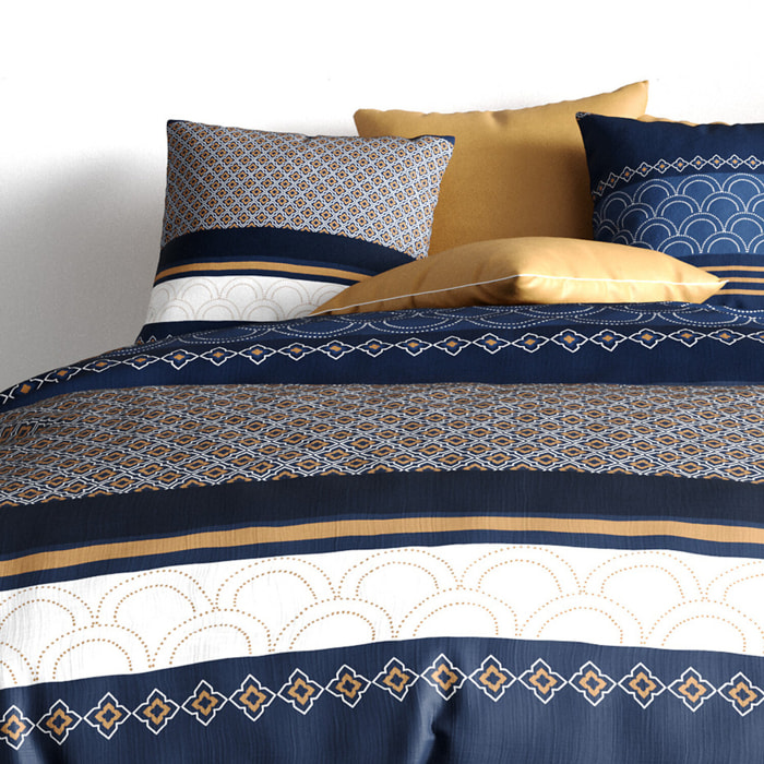 Parure housse de couette imprimé 100% coton - kalypso - bleu