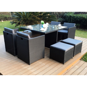 Salon de jardin 8 places noir-gris + housse de protection REGINA