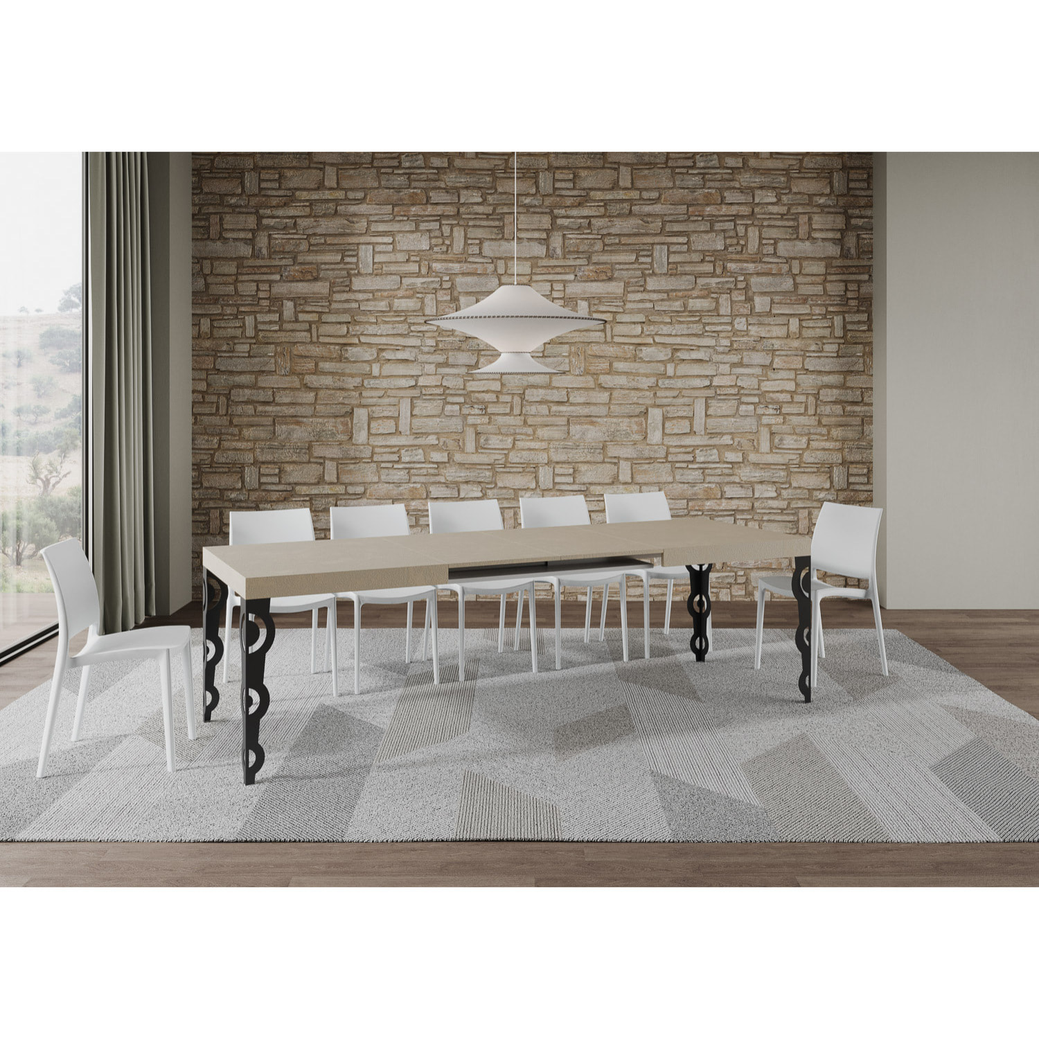 Mesa extensible 90x160/420 cm Karamay cachemira patas antracita